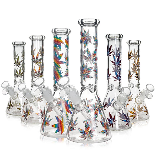 HITTN 25cm Clear Glass Coloured Leaves