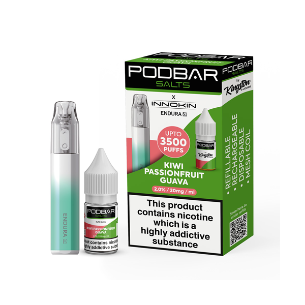 20mg Podbar Salts by Kingston x Innokin Endura S1 Disposable Vape Kit 3500 Puffs